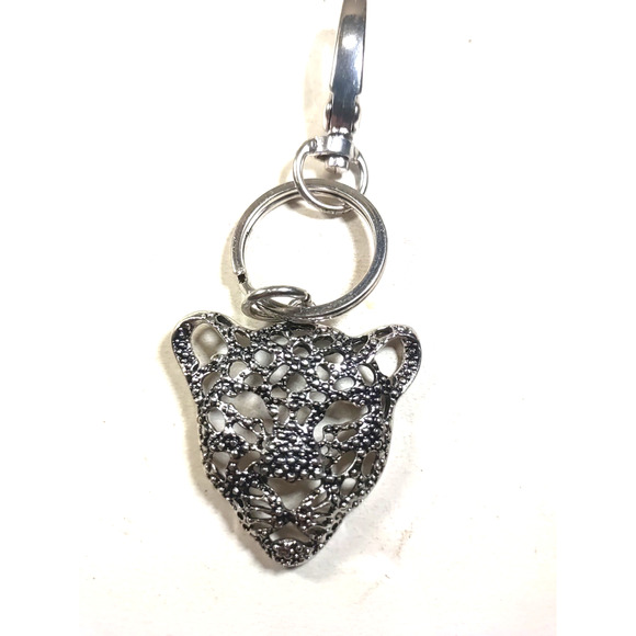 Leopard Face Silver Tone Keychain Purse Clip - Picture 1 of 4